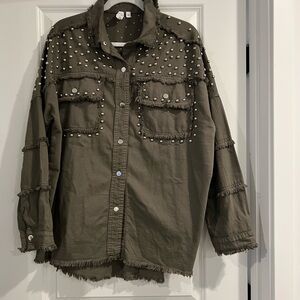 Elan Studded Olive Green Shirt Jacket